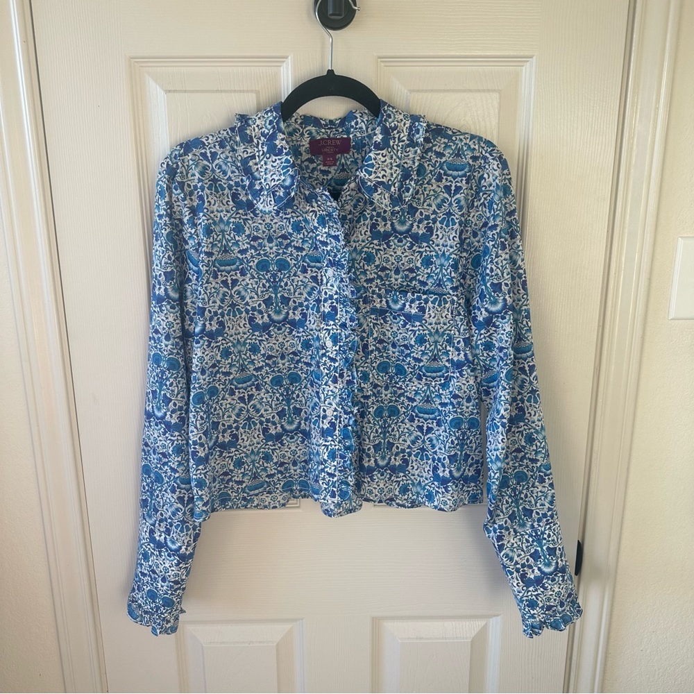 J. Crew Liberty Crop Ruffle Button Up XS